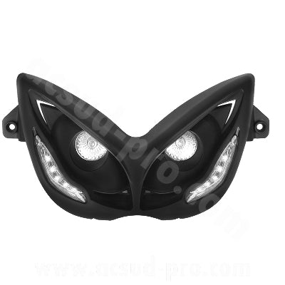DOUBLE OPTIQUE TNT 2 LAMPES HALOGENE + LEDS BLANCHE EYELIGHT ADAPT. MBK NITRO / YAMAHA AEROX NOIR