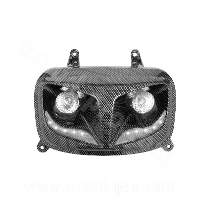 DOUBLE OPTIQUE TNT 2 LAMPES HALOGENE + LEDS BLANCHE EYELIGHT ADAPT. YAMAHA BOOSTER (À PARTIR DE) 2004 IMITATION CARBONE