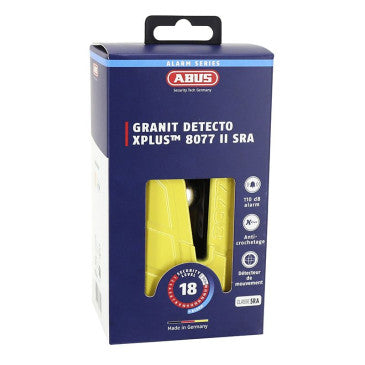 ANTIVOL BLOQUE DISQUE ABUS GRANIT DETECTO XPLUS AVEC ALARME SONORE 100Db DIAM 19mm JAUNE (CLASSE SRA)