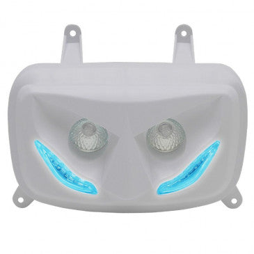 DOUBLE OPTIQUE SCOOT REPLAY RR8 POUR MBK 50 BOOSTER 2004>/YAMAHA 50 BWS 2004> BLANC AVEC LEDS BLEU