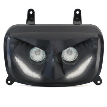 DOUBLE OPTIQUE SCOOT REPLAY RR8 POUR MBK 50 BOOSTER 2004>/YAMAHA 50 BWS 2004> NOIR AVEC LEDS BLANCHES