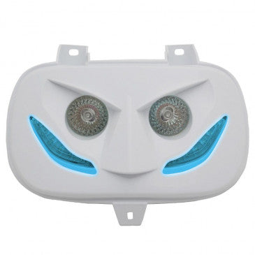 DOUBLE OPTIQUE SCOOT REPLAY RR8 POUR MBK 50 BOOSTER 1999>2003/YAMAHA 50 BWS 1999>2003 BLANC AVEC LEDS BLEU