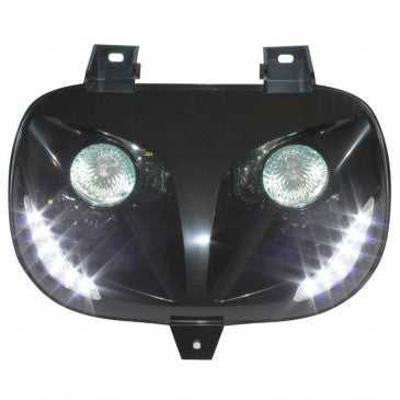 DOUBLE OPTIQUE SCOOT REPLAY RR8 POUR MBK 50 BOOSTER 1999>2003/YAMAHA 50 BWS 1999>2003 NOIR AVEC LEDS BLANCHES