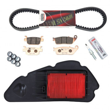 KIT ENTRETIEN MAXISCOOTER ADAPTABLE HONDA 125 FORZA 2015>2019 (PLAQUETTE METAL FRITTE) (PACK 6 PIECES)