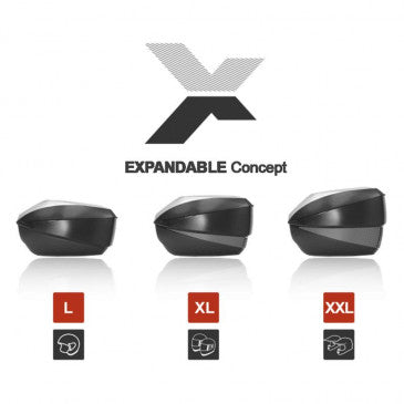 TOP CASE SHAD SH58X EXPANDABLE NOIR/CARBONE 58L AVEC PLATINE (3 VOLUMES POSSIBLES 46/52/58L) CONTENANCE 2 CASQUES INTEGRAUX (L61xH27xP48cm)