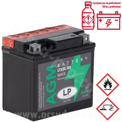 BATTERIE LANDPORT LTX5L-BS 12V 4AH SANS ENTRETIEN AGM ADAPT. (SCARABEO/VIVACITY/DERBI DRD PRO/KYMCO AGILITY/QUAD SPIDER 110CC) ( EQUIVALENT YTX5L-BS )