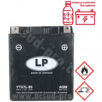 BATTERIE LANDPORT LTX7L-BS 12V 6AH SANS ENTRETIEN AGM ADAPT. (HONDA PANTHEON / SH / S-WING / SH / DYLAN / YAMAHA YBR 125) (EQUIVALENT YTX7L-BS)