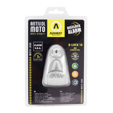 ANTIVOL BLOQUE DISQUE AUVRAY B-LOCK AVEC ALARME SONORE DIAM 10mm INOX (CLASSE SRA)