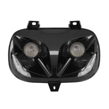 DOUBLE OPTIQUE SCOOT REPLAY RR8 POUR MBK 50 BOOSTER 1999>2003/YAMAHA 50 BWS 1999>2003 NOIR AVEC LEDS BLEU