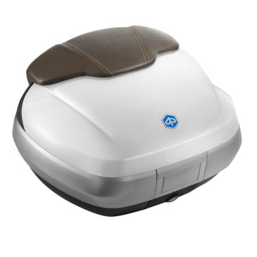 TOP-CASE 50L AVEC SUPPORT ORIGINE PIAGGIO 300-500 MP3 2014>2017 BLANC 505/A (DOSSERET MARRON)